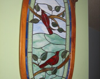 Customized Stained Glass cardinal panel, made for your frame. Custom design and pricing available.