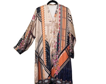 Simple’s Beautiful Gift For Her, Pakistani  printed Blended Silk Cream Color Top Tunics , Kurti ,Shirt for Women Large Size