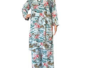 Simple’s Trendy Gift For Her, Viscose Linen Light Blue Suit For Women In Large Size