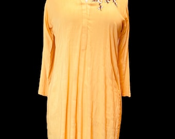 Simple’s Indian Soft Beautiful Gift For Her, Textured Linen Mango color Kurti , Top for women Large size