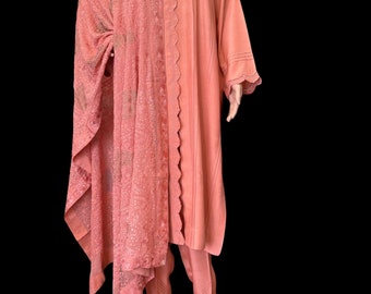 simple's beautiful coral cotton silk dress with embroidered chikankari dupatta, gift for her, size large