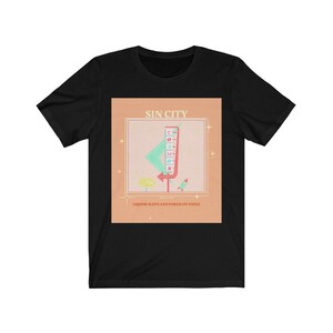 Sin City Cosmos Hotel & Casino liquor slots and poker on video tshirt, Unisex Jersey Short Sleeve Tee
