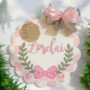 Baby Girl Hospital Door Hanger: Newborn Announcement, Custom Colors