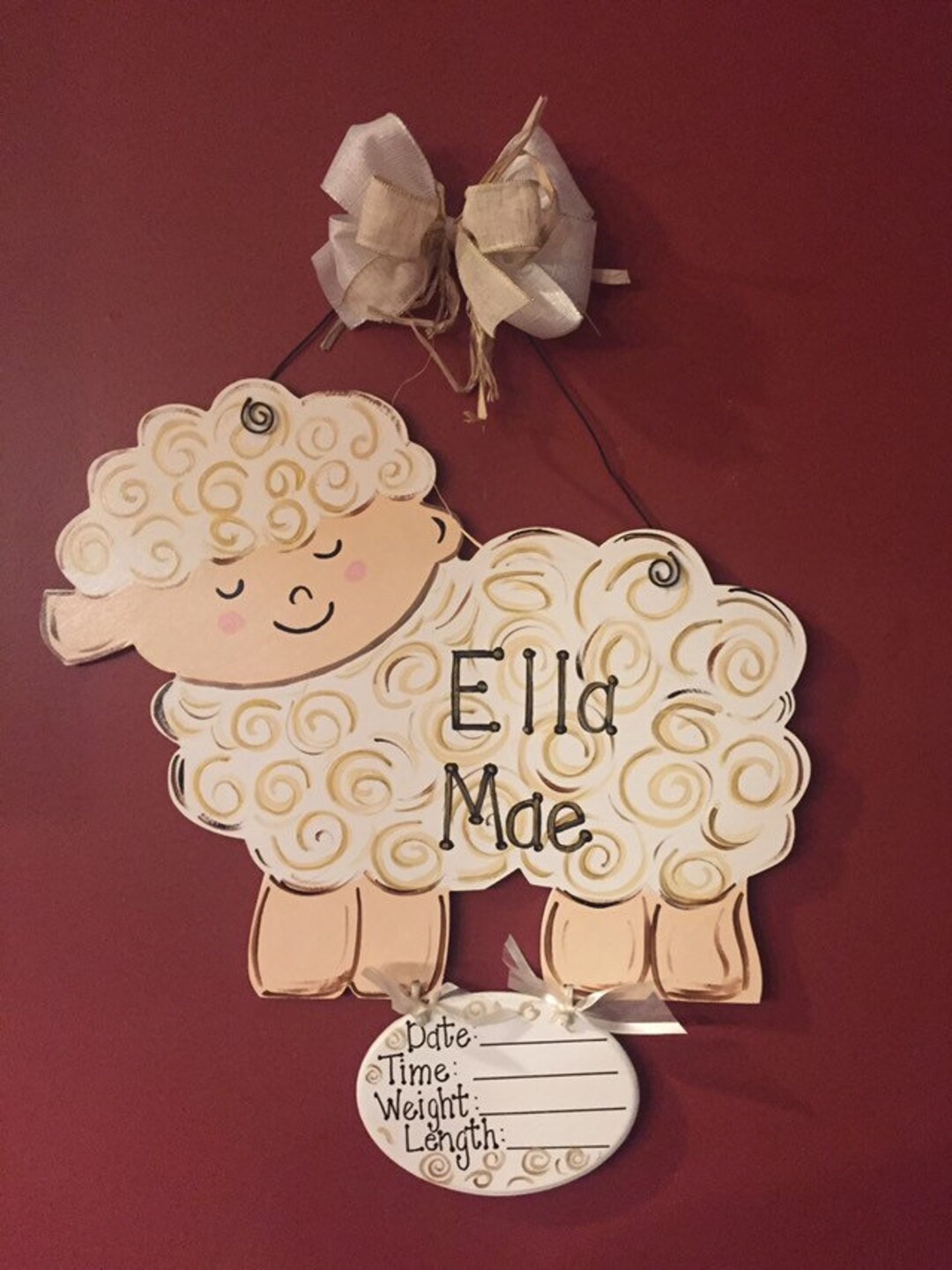 Lamb Hospital Door Hanger Birth Announcement Etsy