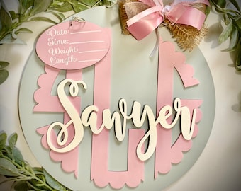 Custom Baby Birth Announcement: Wooden Hospital Door Hanger