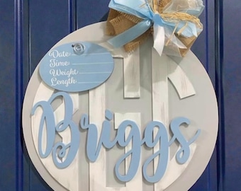 Baby Boy Birth Announcement Door Hanger: Newborn Gift