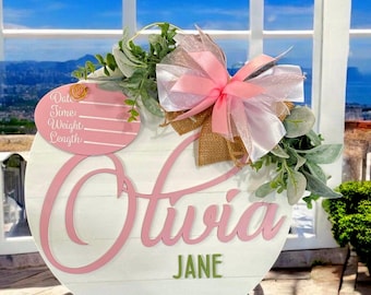 Baby Girl Hospital Door Hanger: Newborn Birth Announcement Gift