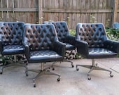Mid Century Black Leather Swivel Executive Chairs by B.L. Marble Furniture Co.