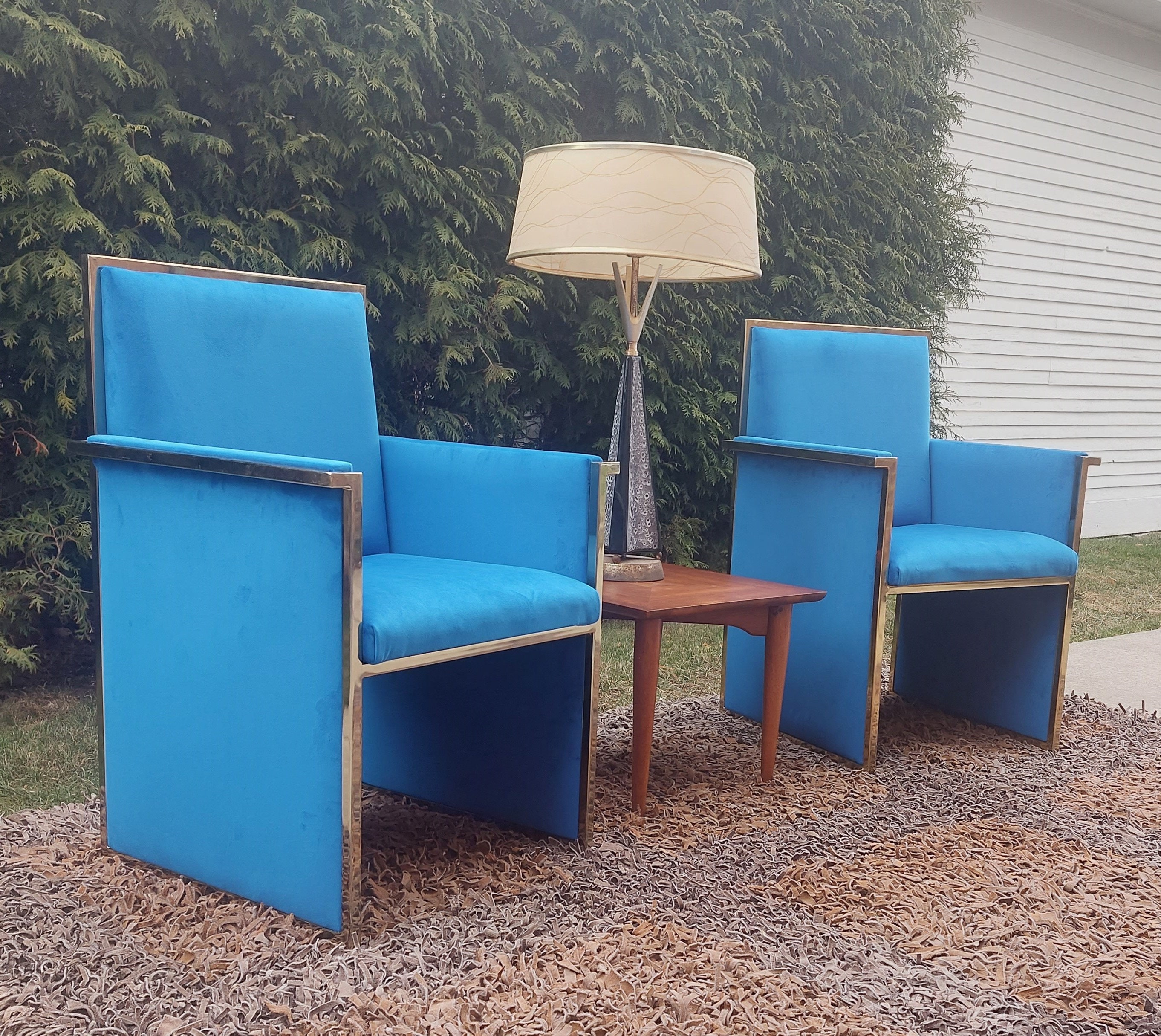 Fab Post-Mod 70s Italian Armchairs in Sumptuous Blue Velvet