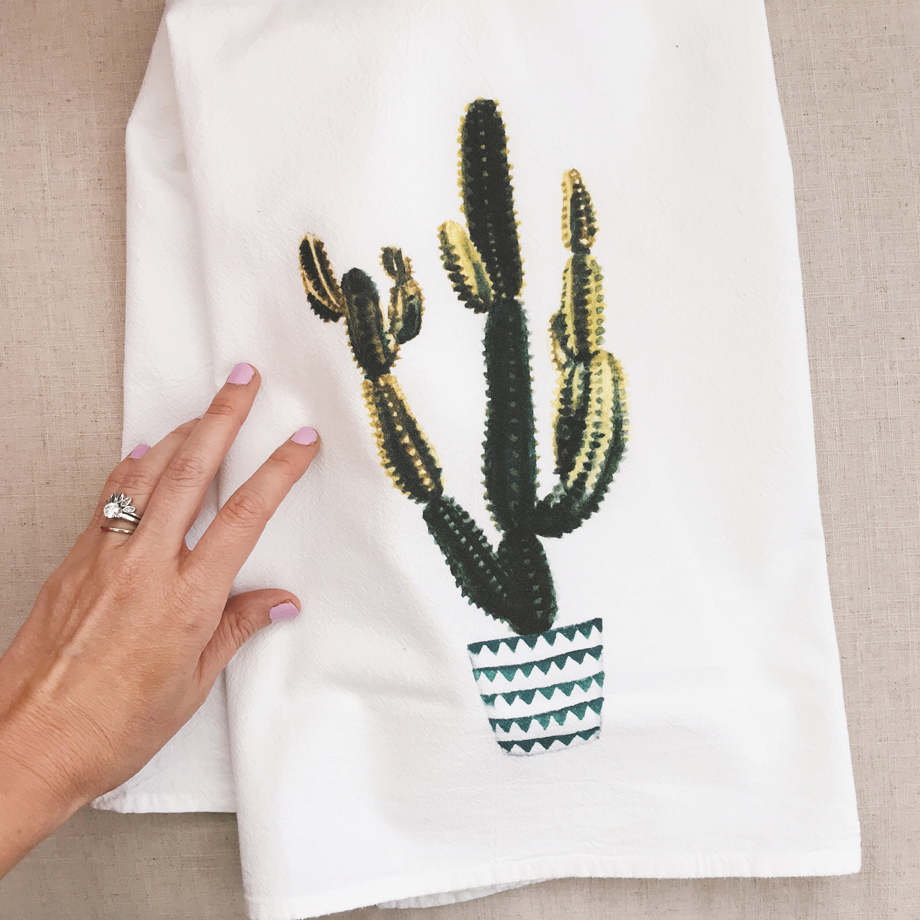 Serviette de Thé en Coton Cactus, Cadeau Hôtesse. Serviette Vaisselle, Serviette Main Coton, Flour S