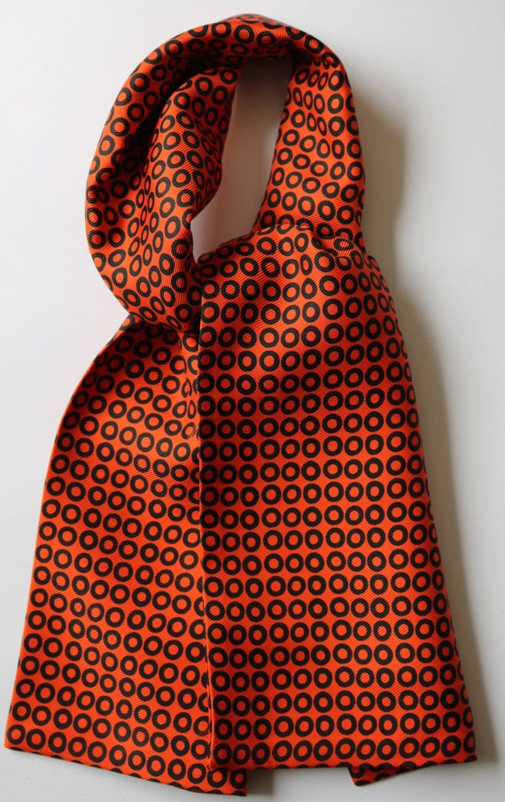Blue /& orange and white Rhombus hand printed silk cravat 39/" X 5/"