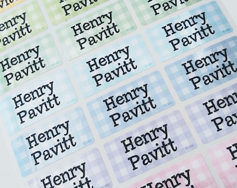 Glitter Pastel Check Stick on Object/Clothing Name Labels – 30 Labels and 12 clear films
