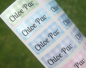 Mini Sticky Clothing/Object Name Labels. Glitter Pastel Check. 60 Labels and 12 clear films