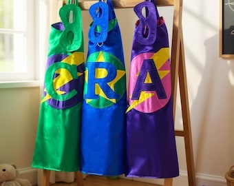 Personalized Superhero Cape with Mask, Custom Kids Dress Up Costume, Birthday Gift for Boys Girls, Pretend Play Cape Set