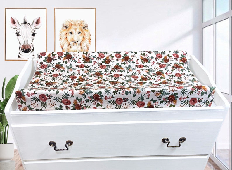 Retro Cotton Floral Changing Pad Cover Boho Floral Nursery Etsy