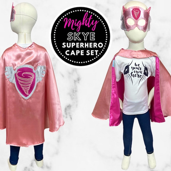 Super Pup Pink Kids Superhero cape, Superhero Satin Cape , Mask, Belt and wristbands Costume Set For Kids