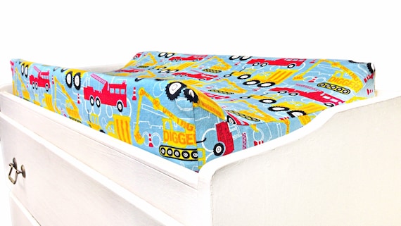 Construction Nursery, Baby Boy Dump Truck , Fire Truck  Changing Pad Cover, /Blue  Red/Yellow  , Baby Shower Gift