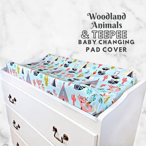 Changing Pad Cover, Woodland Animals & Teepee Nursery, Girl Diaper Changing Pad Cover,  Forest Animal Changing Table Cover, Baby Shower Gift