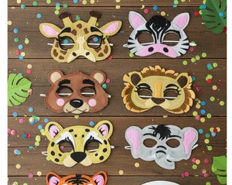 Kids Animal Masks Set, Assorted Zoo Costume Masks, Children Birthday Party Favors, Safari Dress Up Play, Handmade Felt Masks for Kids
