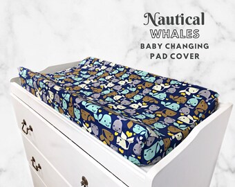 Navy, Blue and Brown Nautical Whale Boy Changing Pad Cove Baby