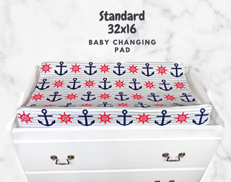 White/navy Nautical Baby Boy Changing Pad Cover Marine Sailor Etsy