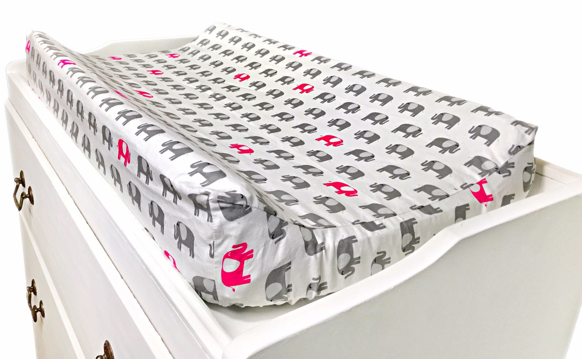 READY TO SHIP Baby Elephants Changing Pad Cover /Grey Pink/ Etsy