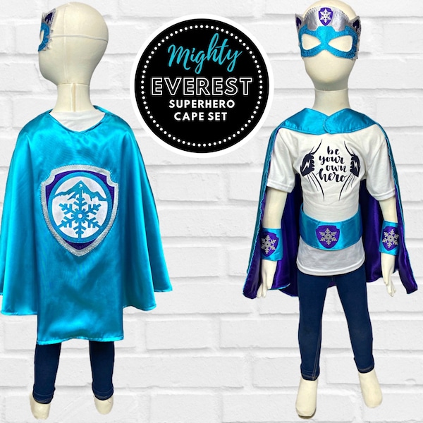 Super Snow Pup Kids Superhero cape, Superhero Satin Cape , Mask, Belt and wristbands Costume Set For Kids