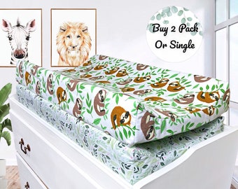 Tropical Sloth Baby Changing Pad Cover: Cotton Nursery Decor
