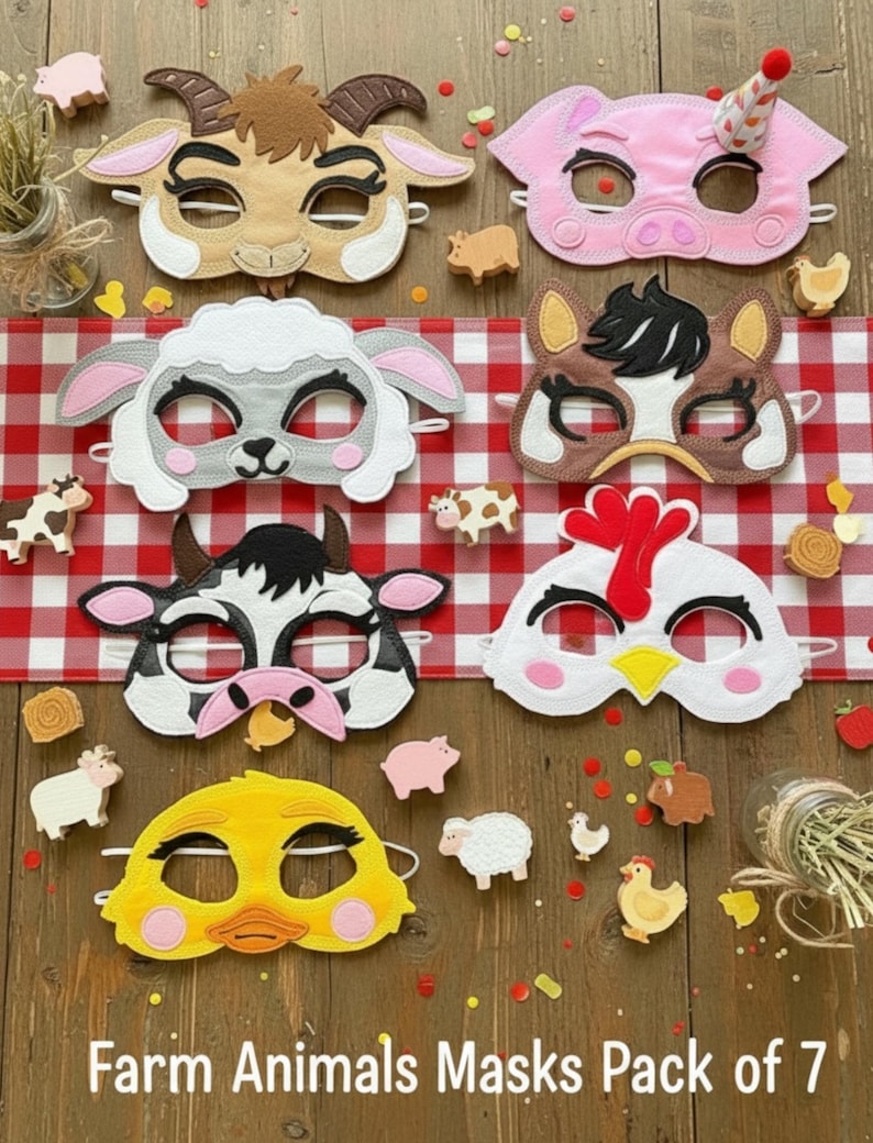 Children's Farm Animal Dress-Up Mask - Imaginative Play ( Pack Of 7) image 1