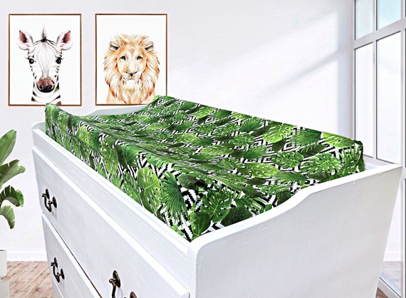 Greenery Tropical Palm Leaf Aztec Black and White Changing Pad Cover Baby Jungle Palm Nursery tropical Baby Shower Gift Etsy
