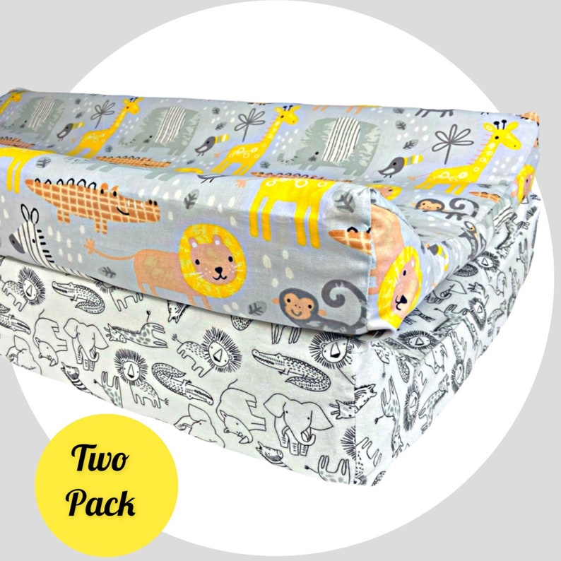 Changing Pad Cover 2 Pack Unisex Safari Nursery Gray/white Etsy