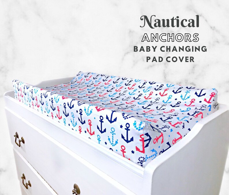 White/navy Nautical Baby Boy Changing Pad Cover Marine Sailor Etsy