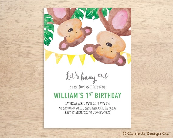 1st Birthday Monkey Invitation 2nd 3rd Birthday Party Etsy