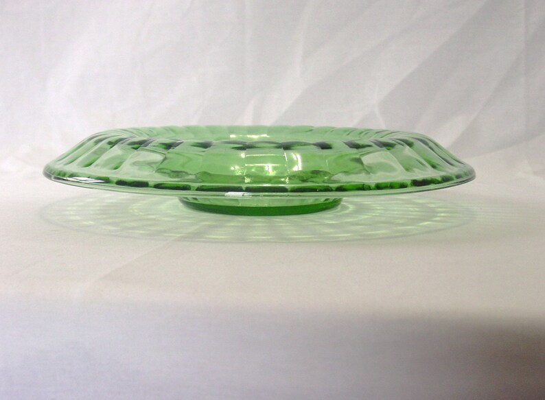 Depression Era ~ Hocking Glass Company ~ Block Optic Pattern ~ Green Console Bowl ~ Rolled Edge ~ 11 34 ~ 1929-1933