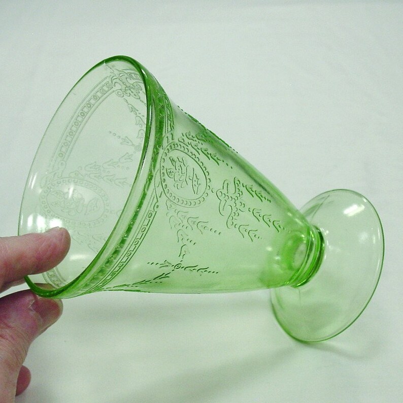 Depression Glass Footed Tumbler Rose Cameo Pattern Etsy