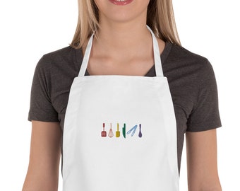 Pride Rainbow Embroidered Apron with Kitchen Tools