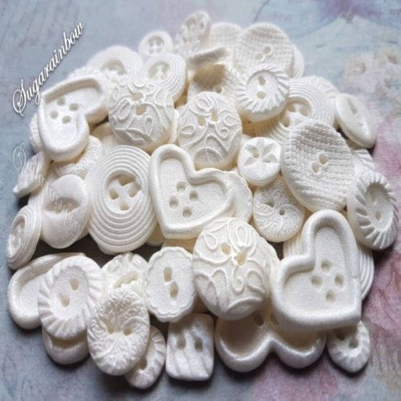 40 IVORY edible sugar paste BUTTON buttons cupcake cake topper two sizes