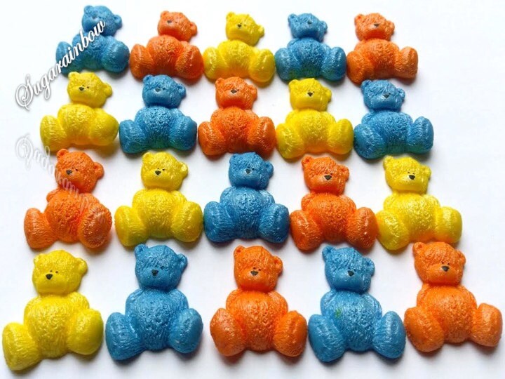 20 Edible Sugar Airbrushed Baby Shower Decorations Teddy Bears Cake