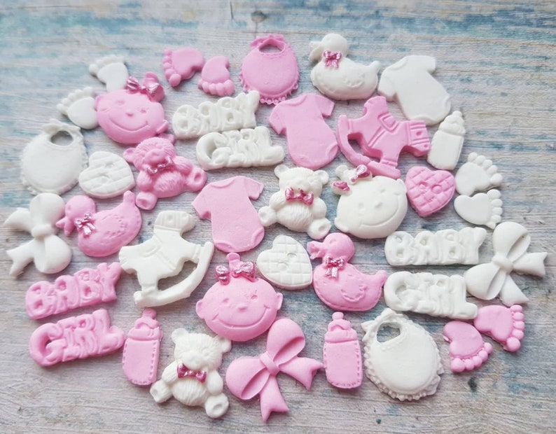Pink White Glimmer Hearts Pearls Mix Cupcake Decorations