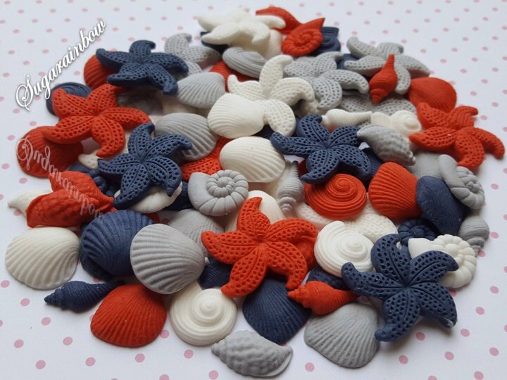 80 Edible Sugar Cake Decorations Shells Sea Stars Cake