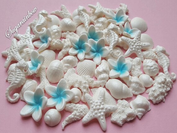 55 Edible Sugar Cake Decorations Shells Sea Horse Stars Corals Etsy