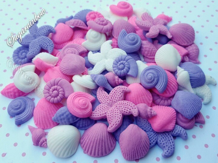 80 Edible Sugar Cake Decorations Shells Sea Stars Cake