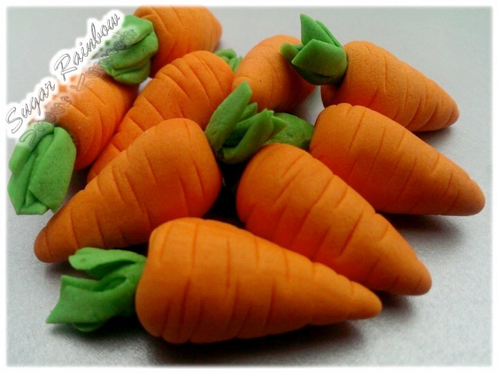 10 Edible Sugar Carrots Vegetables Decorations For Cake Cupcake