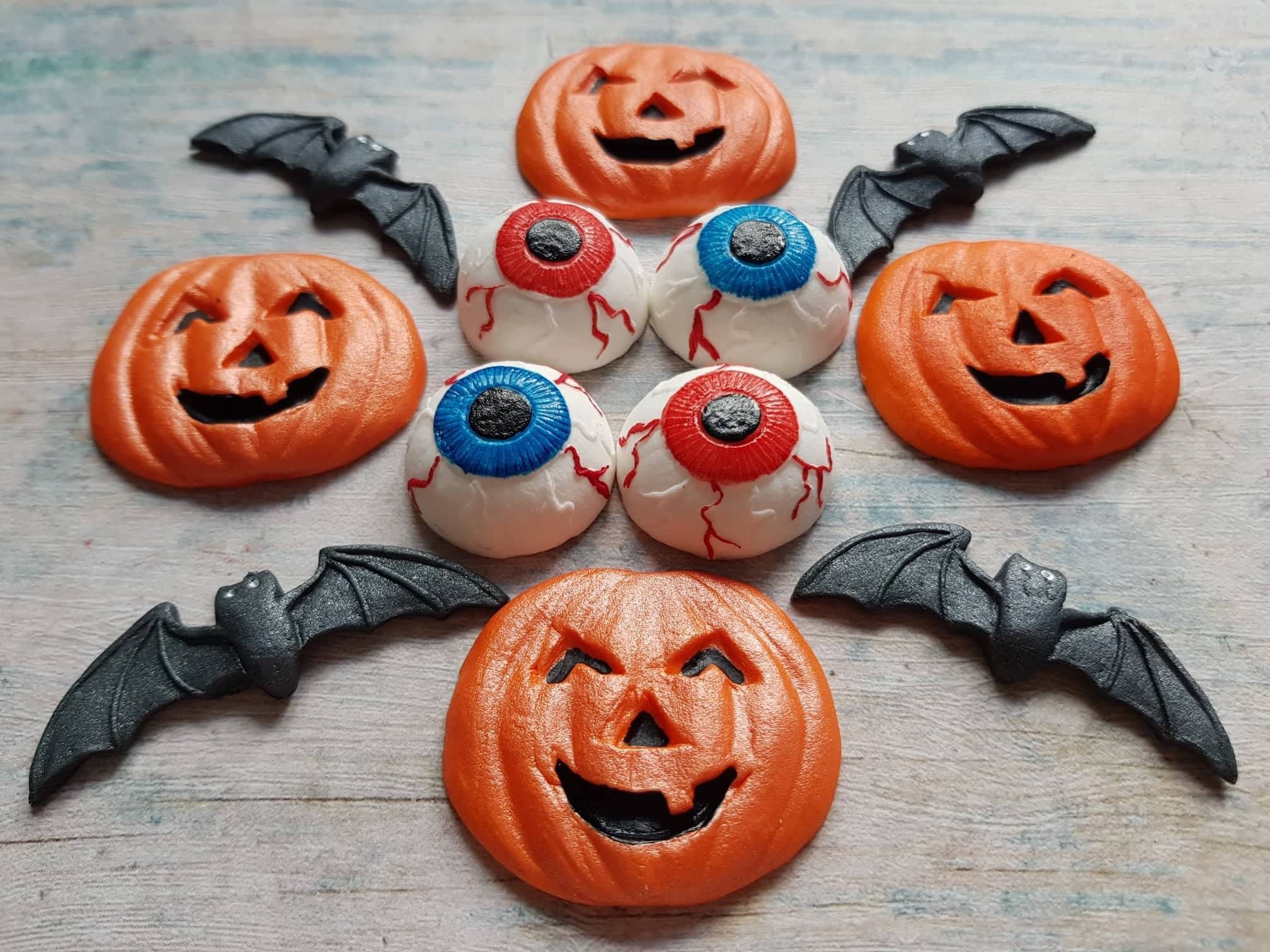 12 Edible Sugar Paste Fondant Halloween Cake Decorations Pumpkins