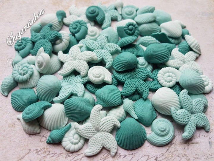 80 Edible Sugar Cake Decorations Shells Sea Stars Cake