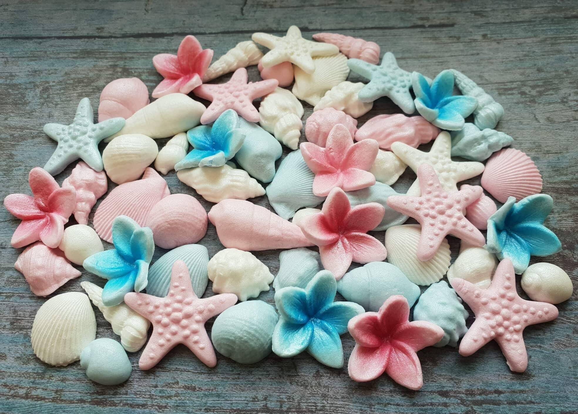 60 Edible sugar paste fondant shells starfish plumeria cake Etsy