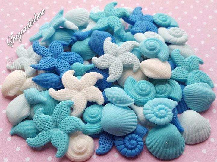 80 Edible Sugar Cake Decorations Shells Sea Stars Cake