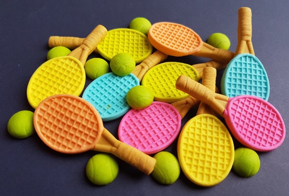 10 Edible Sugar Paste Fondant Rackets 10 Tennis Balls Cake Etsy
