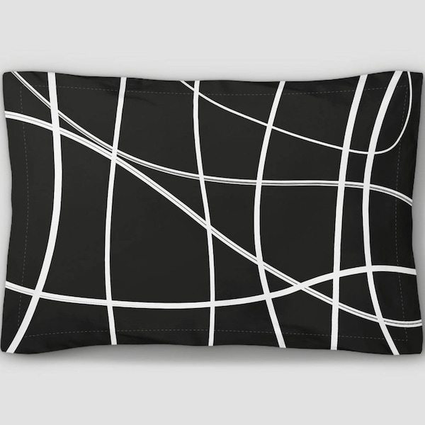 Black White Sham, Abstract Bed Pillow, Modern Pillow Sham, Scribble Lines Sham, Black Pillowcase, King Size Sham, Standard Size Sham