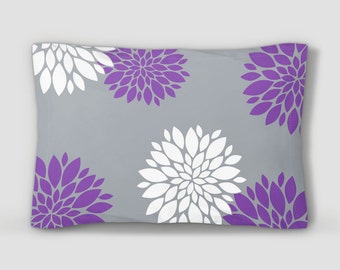 Pillow Sham, Flower Pillow, Pattern Bed Pillow, Pattern Pillowcase, Purple Grey Sham, Floral Pillowcase, Standard Size Pillow, King Size